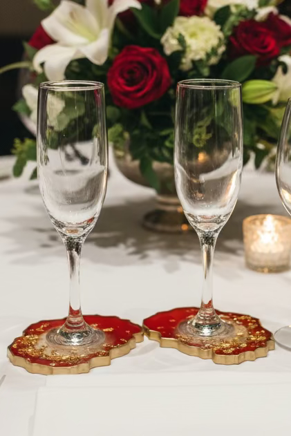 Red Resin Glasses with Clear Gold Foil