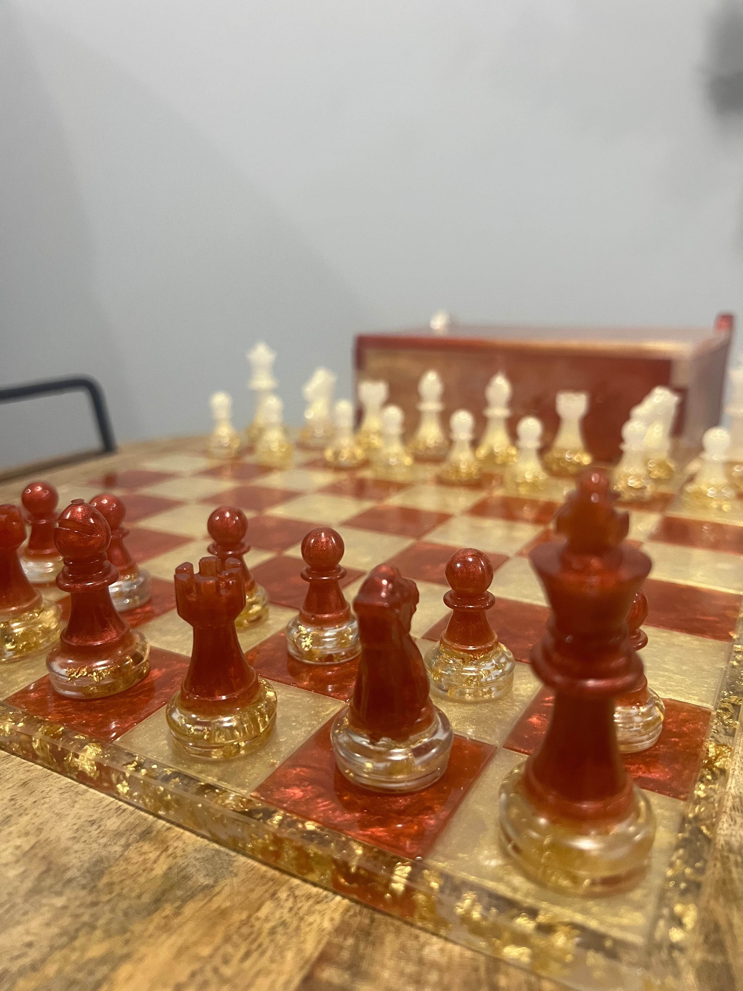 “12x12” 32 pieces Copper & White Gold Foil Chess Set with Storage Box