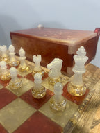 “12x12” 32 pieces Copper & White Gold Foil Chess Set with Storage Box