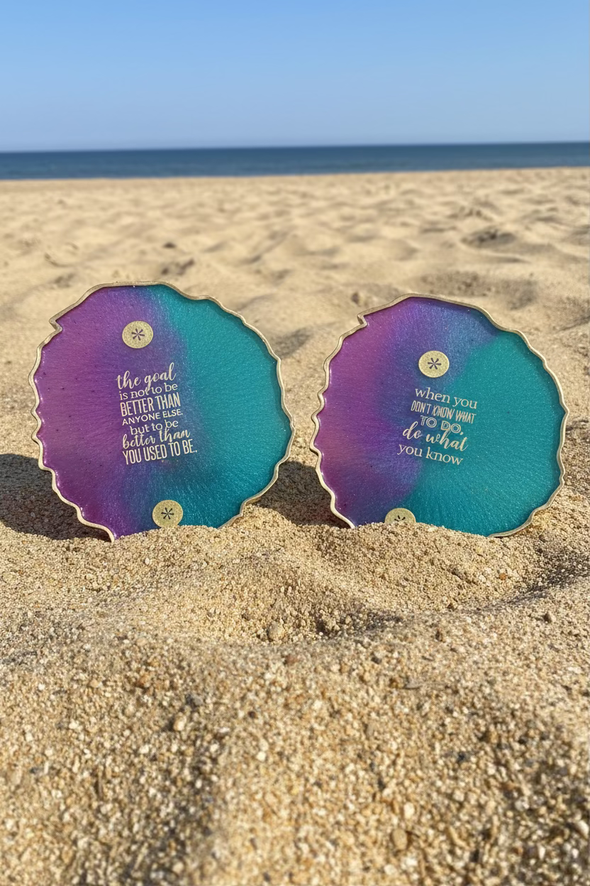 Pink and turquoise blue resin coasters ￼