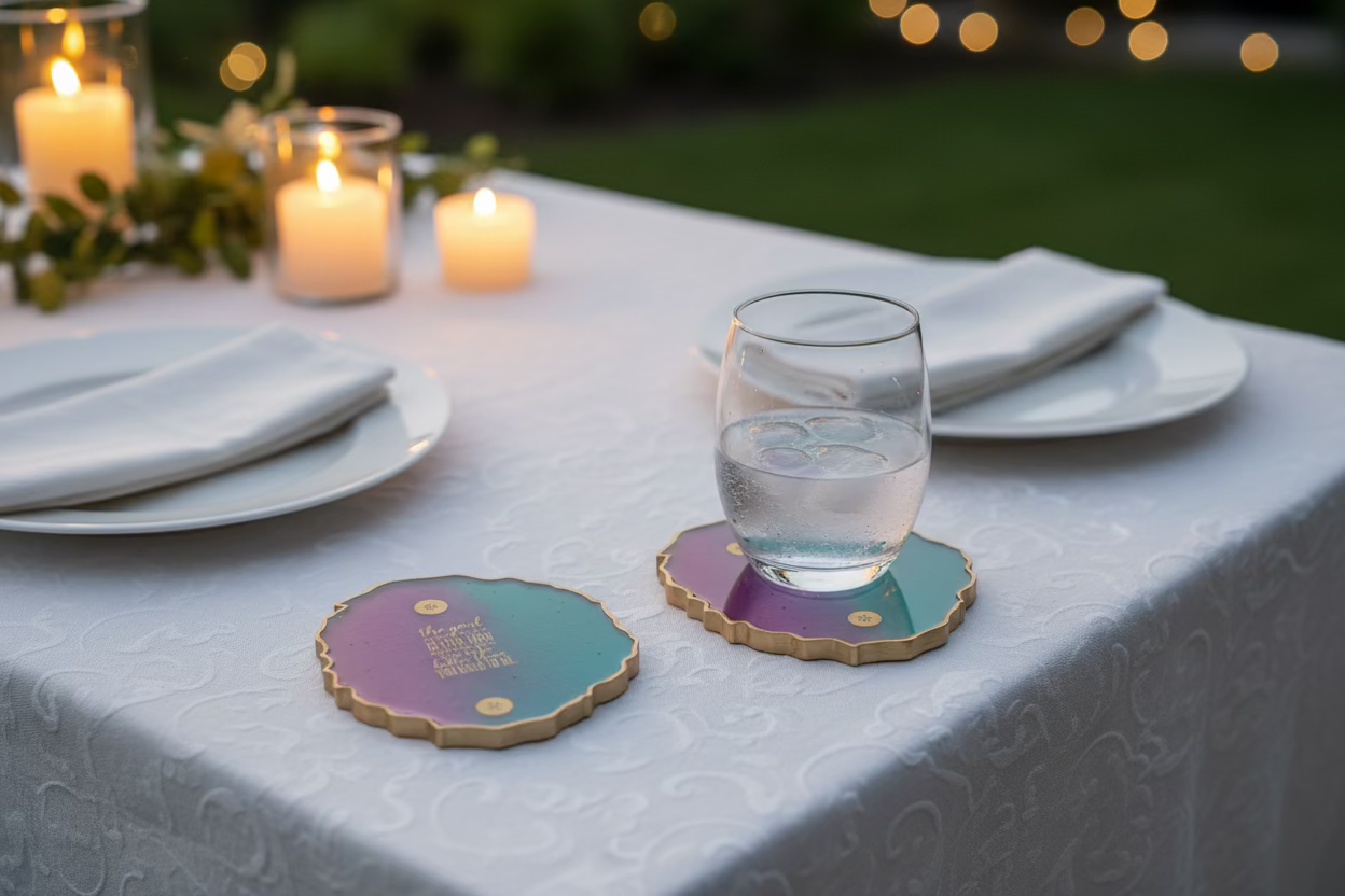 4”inches round Pink and turquoise blue resin coasters ￼